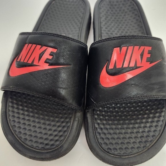 Nike Benassi JDI Black/Challenge Red Men's Slides Slip-On Sandals -‎ Size 7 - Picture 2 of 7